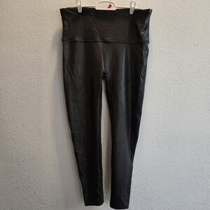 SPANX 3X Solid Black Faux Leather Leggings High Rise ShapeWear Sleek Compression
